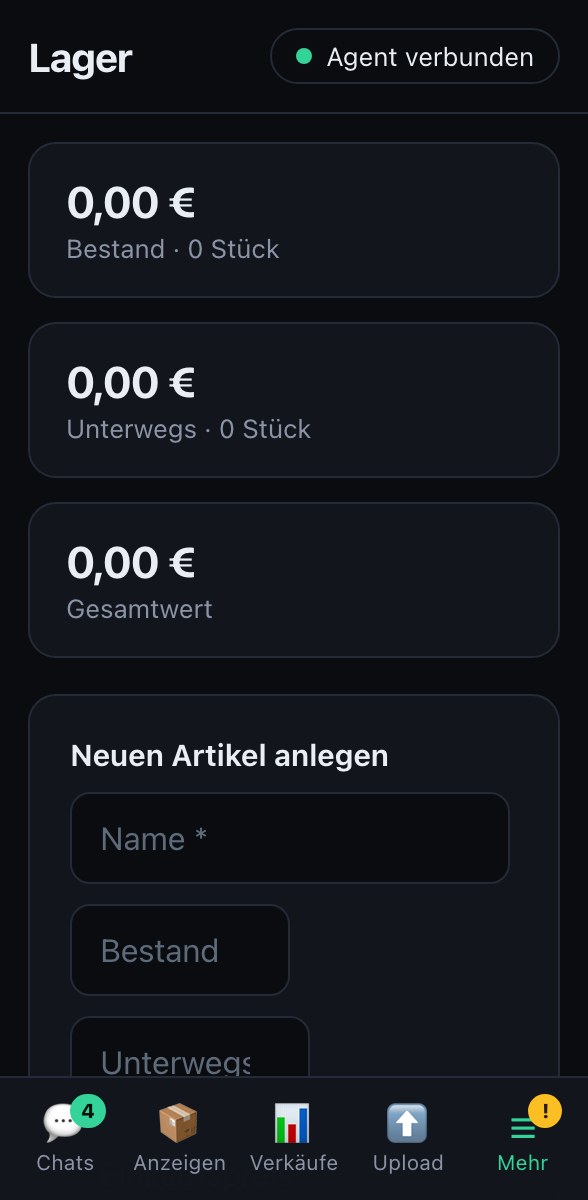 VintPilot-Dashboard: Lagerbestand getrennt nach Bestand und unterwegs