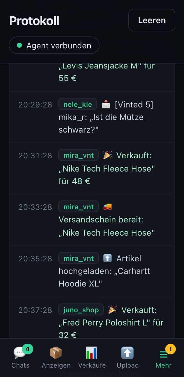 VintPilot-Dashboard: Live-Protokoll aller Vorgänge im Hintergrund
